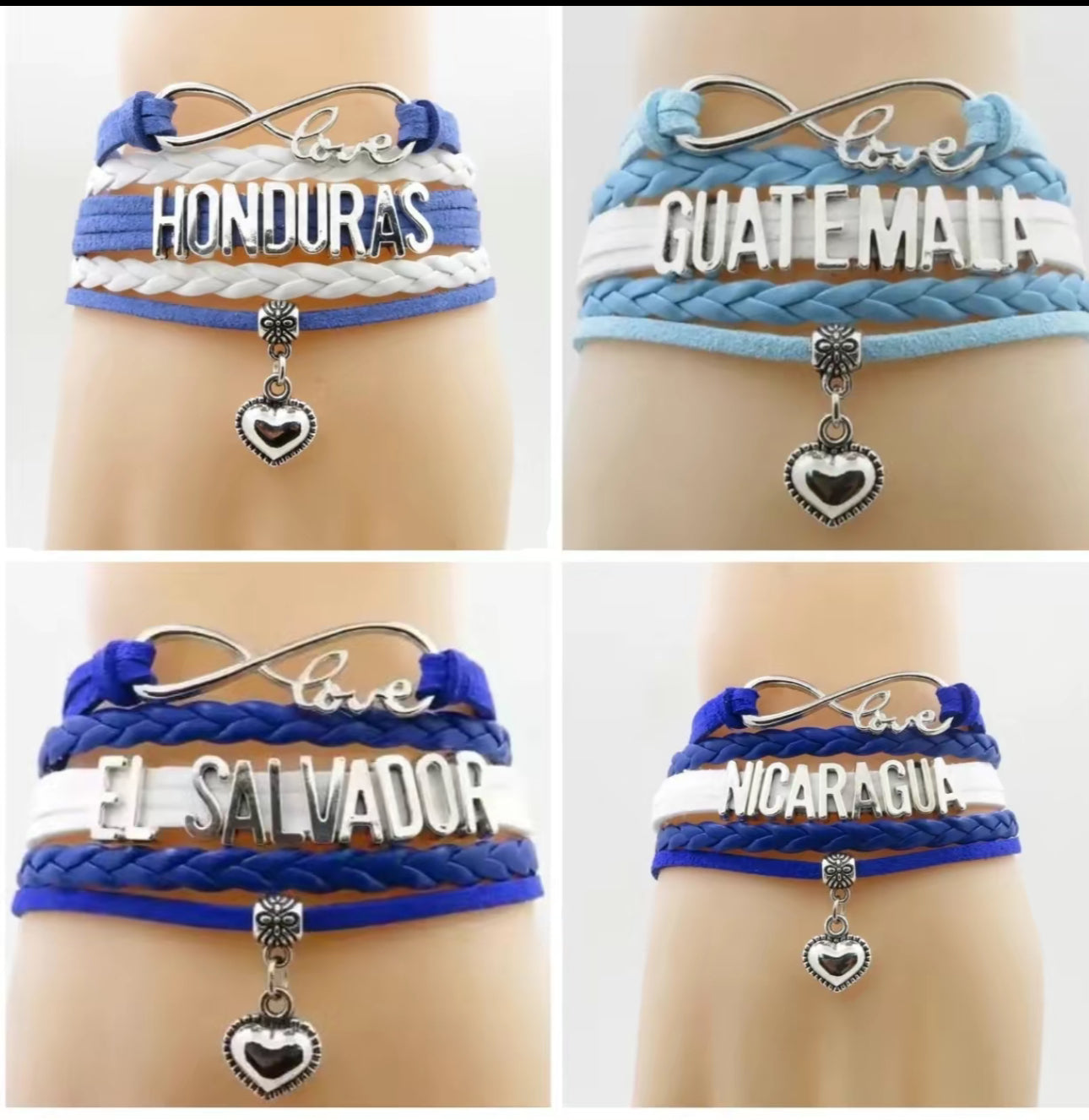 PULSERAS DE PAÍSES NICARAGUA , EL SALVADOR ,HONDURAS , GUATEMALA CON UN INFINITO LOVE