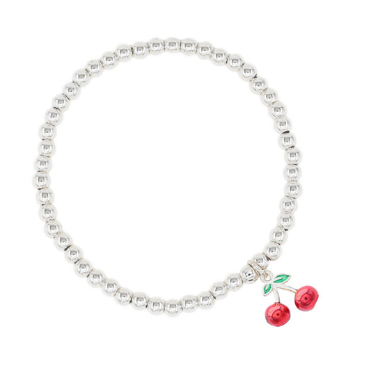 CHERRY CHARM STAINLESS STEEL BALL BEAD BRACELET