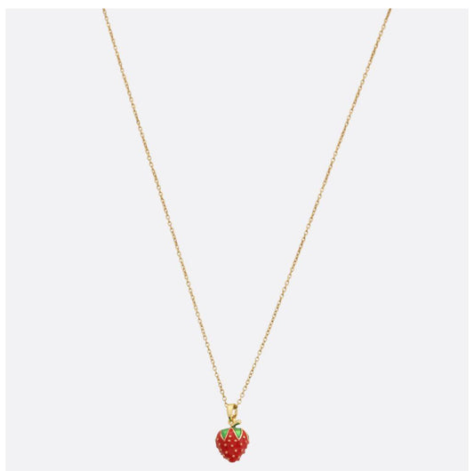 DAINTY STRAWBERRY CHARM NECKLACE