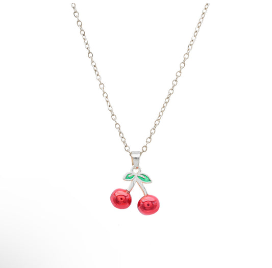 CHERRY CHARM STAINLESS STEEL NECKLACE