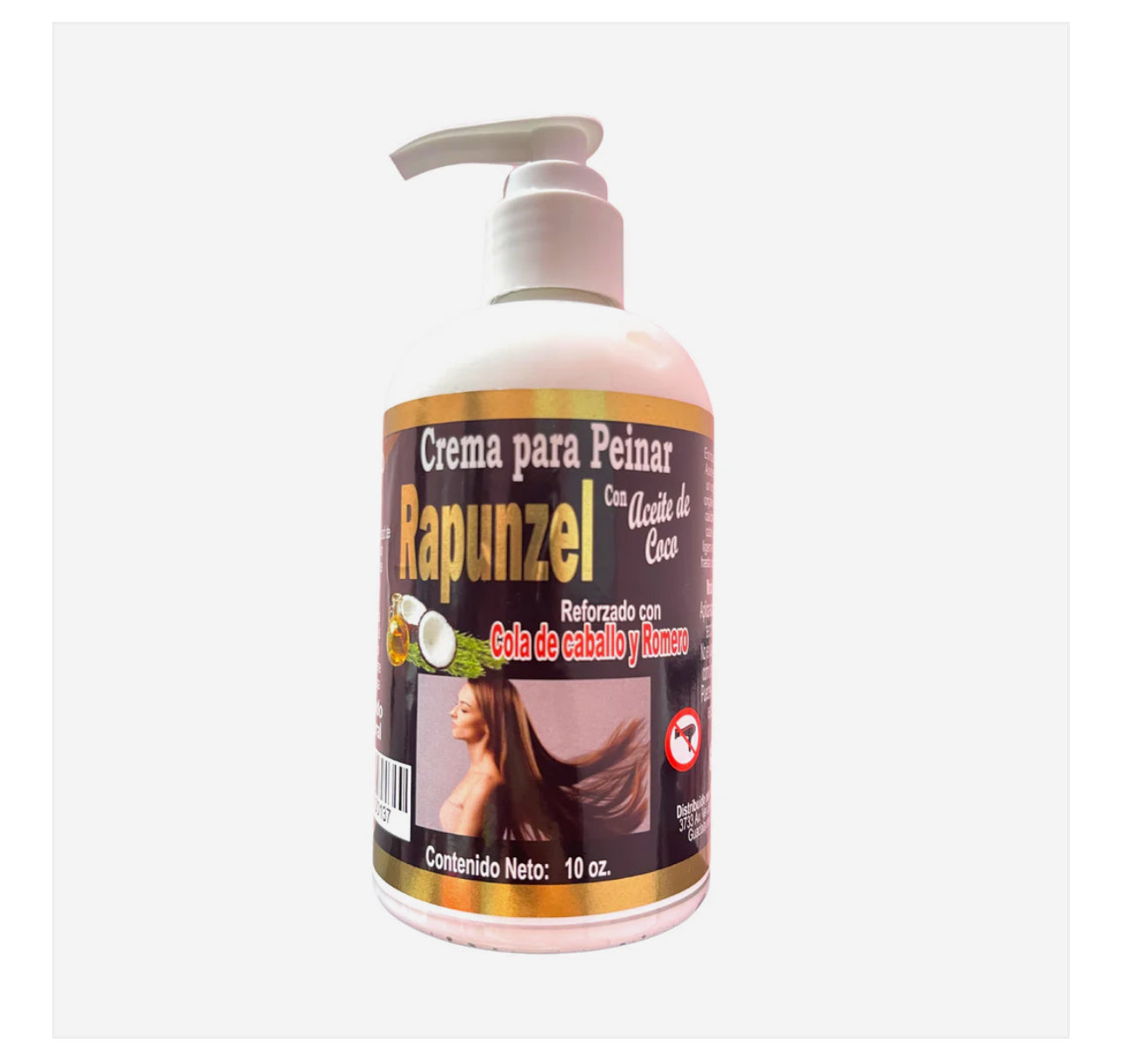 CREMA PARA PEINAR RAPUNZEL CON ACEITE DE COCO REFORZADO CON COLA DE CABALLO Y ROMERO 10oz